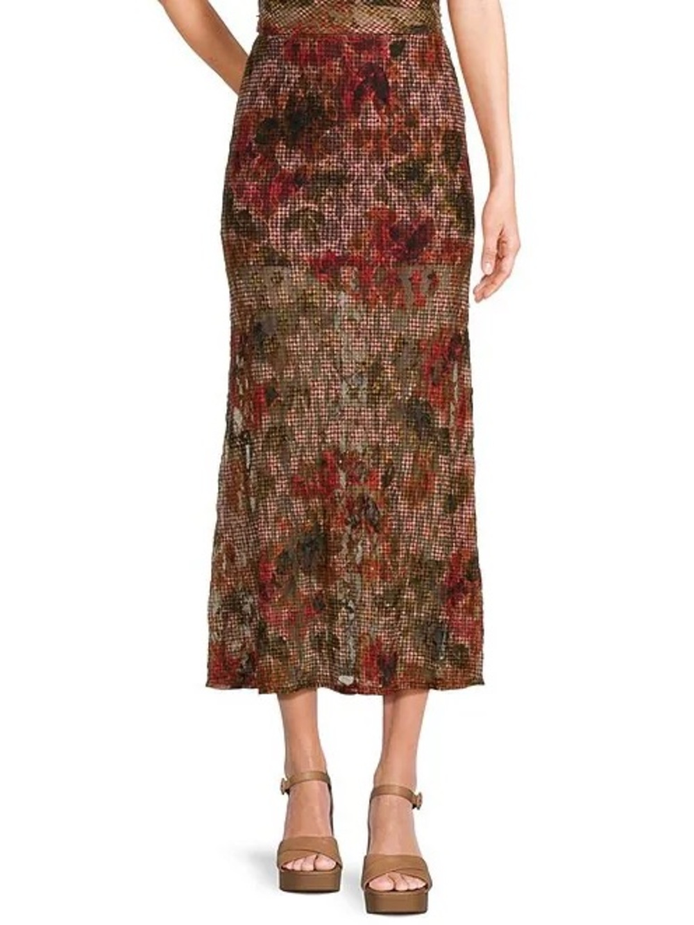 Gianni Bini Floral Maxi Skirt in Olive and Rust Tones